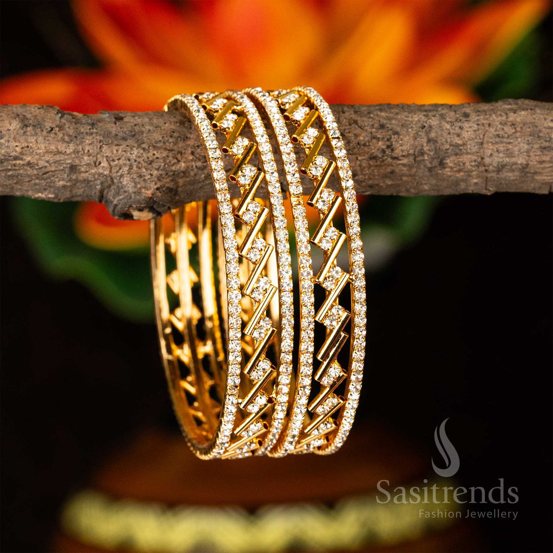 Elegant One Gram Micro Gold Plated Guaranteed Two Line White AD Stone Studded Bangles Sasitrends Online Shopping