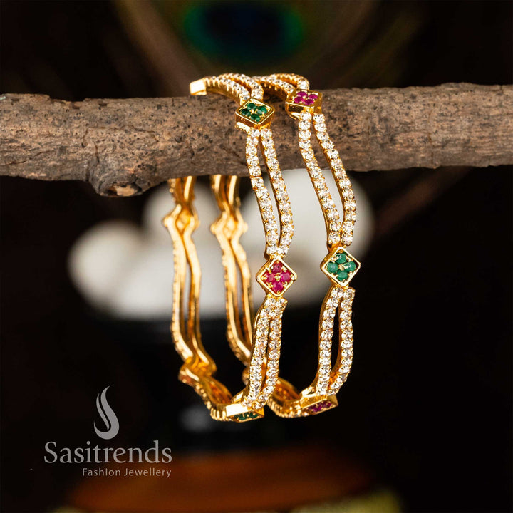 Sparkling Traditonal Micro Gold Plated Bangles with Glitering Stones - Sasitrends