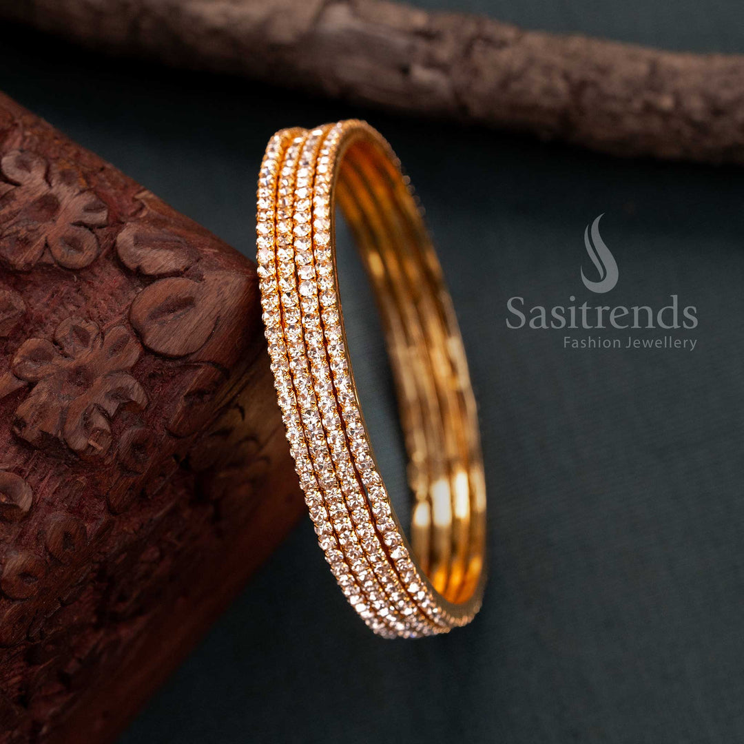 Guaranteed Micro Gold Plated One Line White American Diamond Stones Bangles