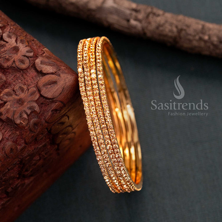 Traditional Wear Guaranteed Micro Gold Plated One Line Honey American Diamond Stones Bangles