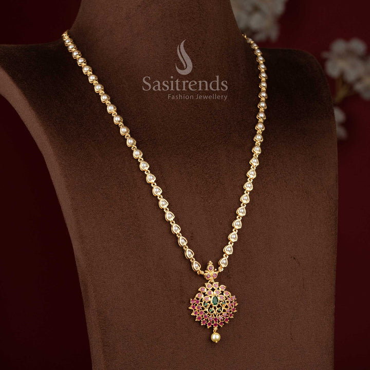 Radiant Ruby Green Floral Pearl Necklace Adorned with American Diamond Stones – Micro Gold Plated Classic and Trendy Jewellery Design for Special Occasions by Sasitrends