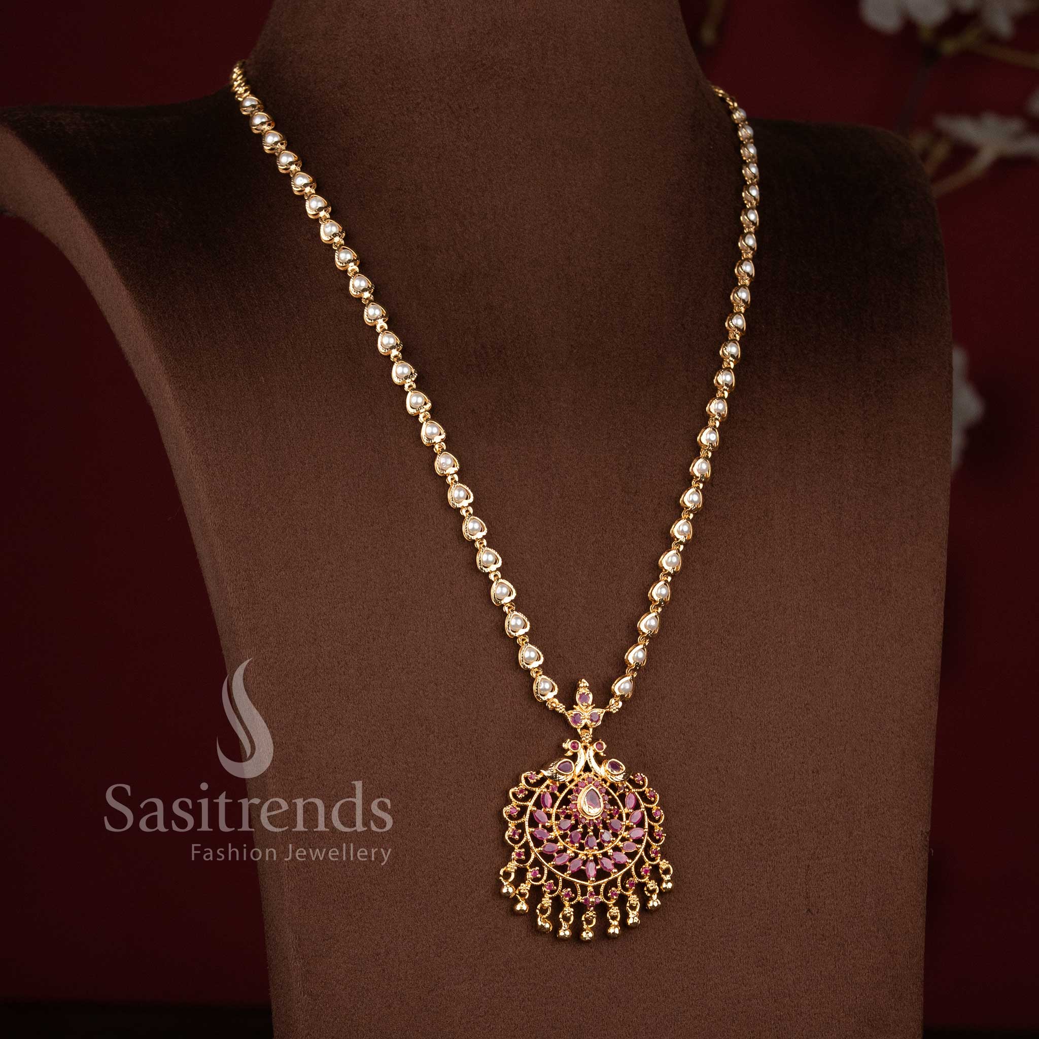 Traditional Peacock Pendant Micro Gold Plated Necklace for Festive and Wedding Wear Sasitrends