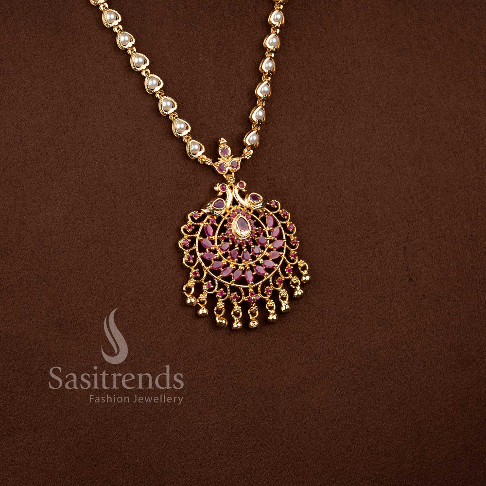 Traditional Peacock Pendant Micro Gold Plated Necklace for Festive and Wedding Wear Sasitrends