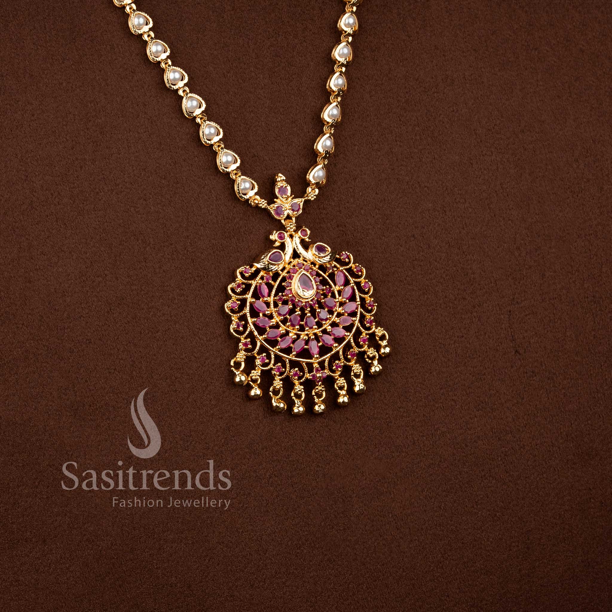 Traditional Peacock Pendant Micro Gold Plated Necklace for Festive and Wedding Wear Sasitrends