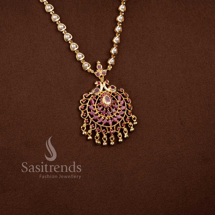 Traditional Peacock Pendant Micro Gold Plated Necklace for Festive and Wedding Wear Sasitrends