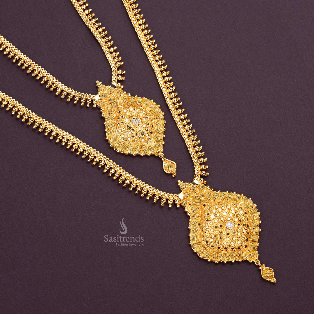 Elegant Micro Gold Plated Two-Tier Necklace with Leaf Pendants