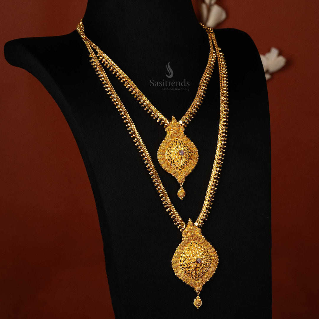 Elegant Two-Tiered Guaranteed Micro Gold Finish Combo Necklace with Leaf Pendants |Sasitrends