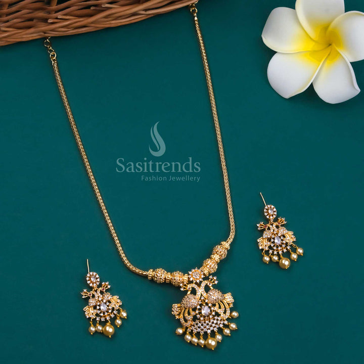 Micro Gold Plated Peacock Pendant Necklace Set with Earrings - Traditional Jewelry- Sasitrends