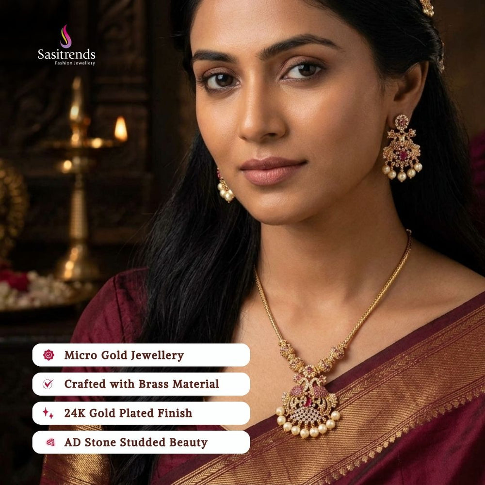 Guaranteed Micro gold plated AD stone necklace set model image - Sasitrends