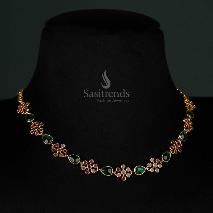 Luxury classic floral elegance micro gold plated necklace for traditional glam, a timeless festive jewellery beauty with radiant golden glow – Sasitrends