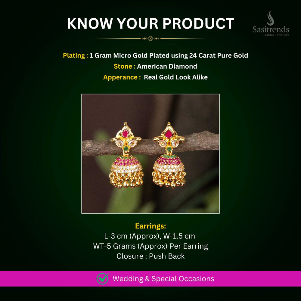 Micro gold plated AD Earrings Measurement image - Sasitrends