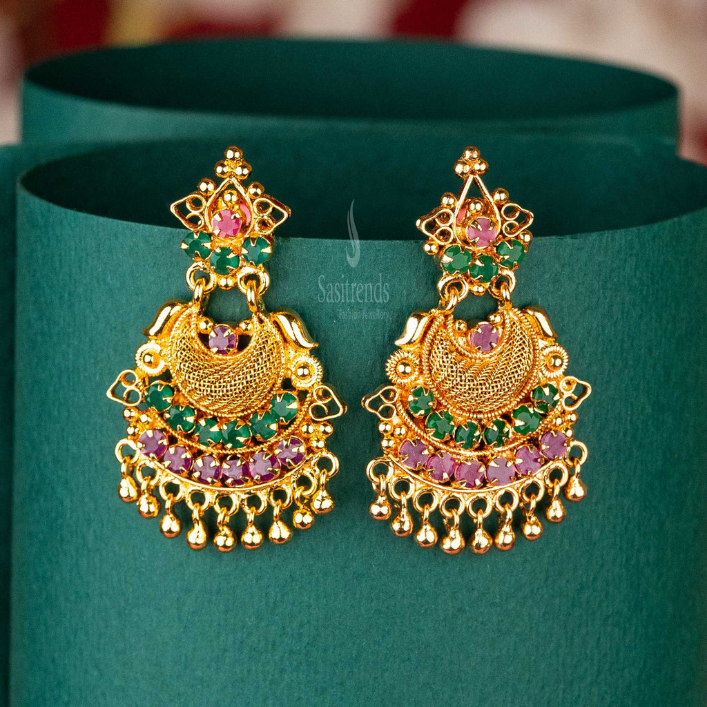 One Gram Gold Plated Earrings with Ad Stones – Brass Material