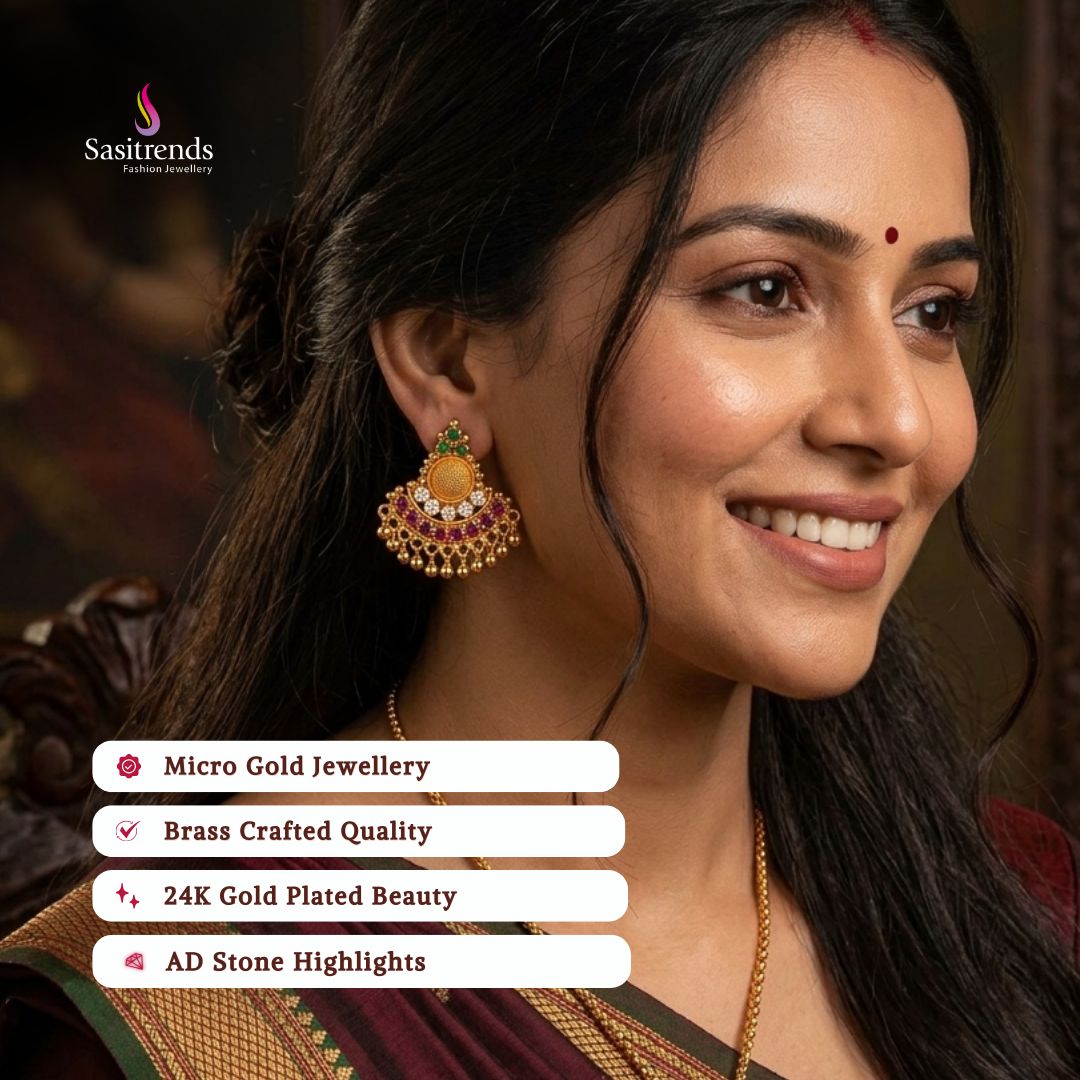 Guaranteed Micro gold plated AD stone earrings model image - Sasitrends