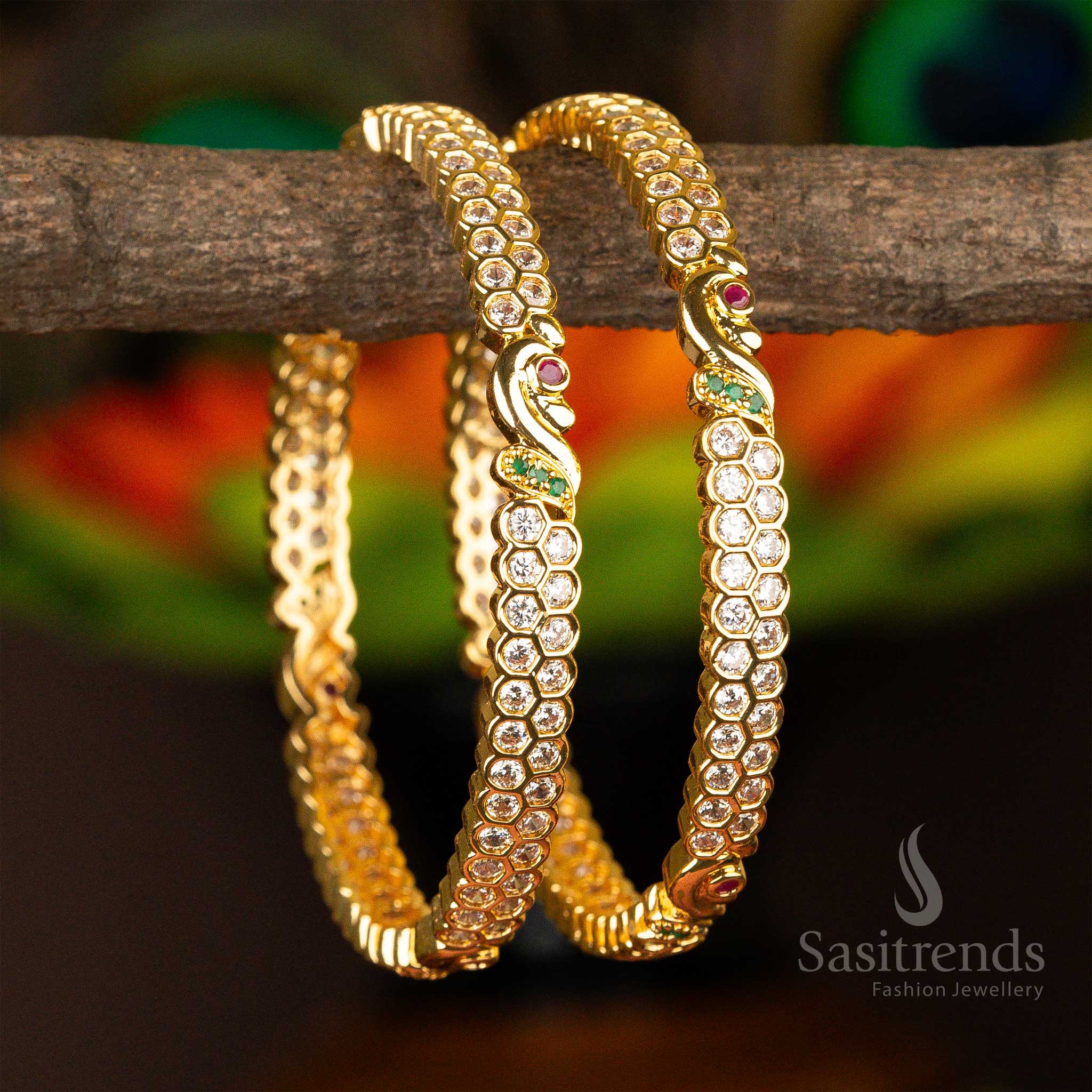  Designer multi-color bangles, micro gold-plated with American diamond stones, a stunning traditional jewellery piece for ethnic wear lovers - Sasitrends
