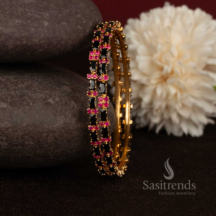 Guaranteed Micro Gold Plated Rectangle Blossom Link Para Stone Bangles For Traditional Wear - Sasitrends