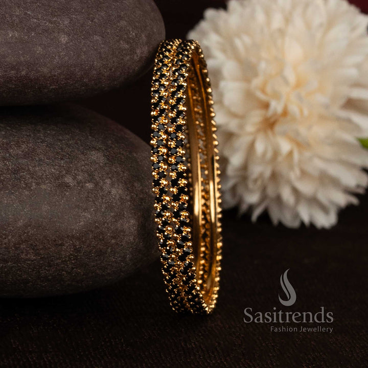One Gram Micro Gold Plated Criss Cross Wave Link Para Stone Bangles For Traditional Wear - Sasitrends