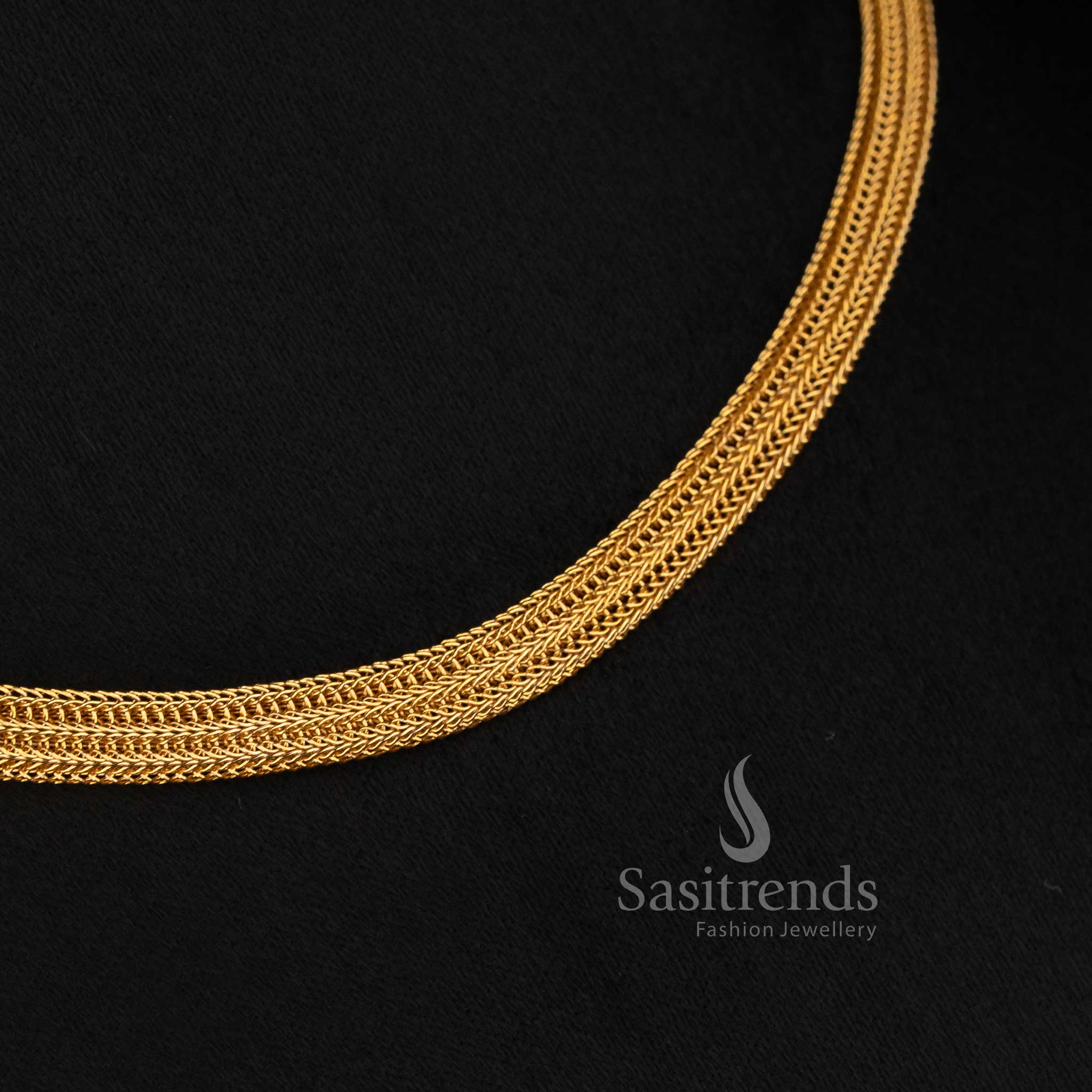 Detailed View of Matte Gold Plated Flexible Mesh Woven Necklace Chain - Sasitrends