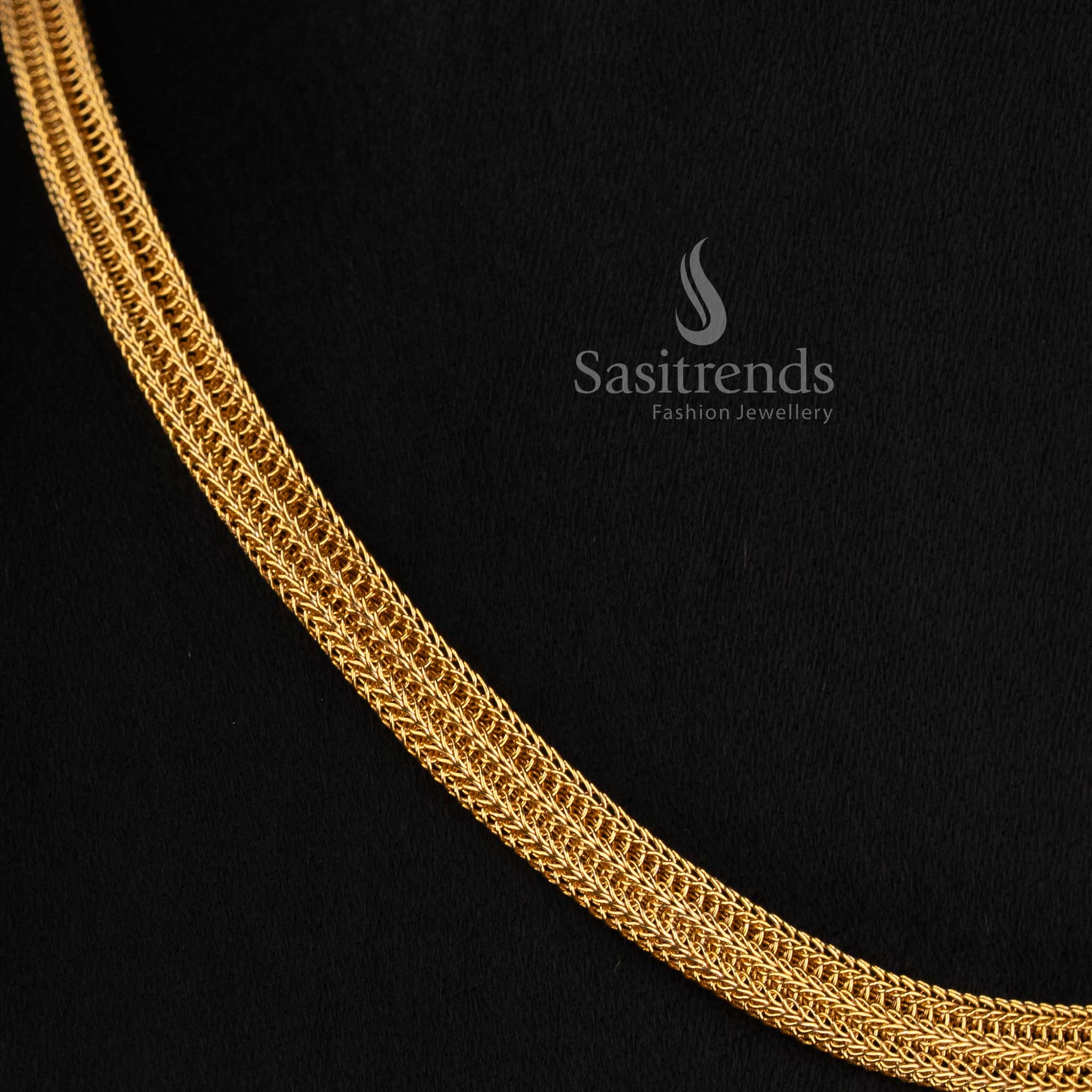 Traditional Matte Gold Plated Multi-Strand Flexible Woven Flat Chain Necklace - Sasitrends