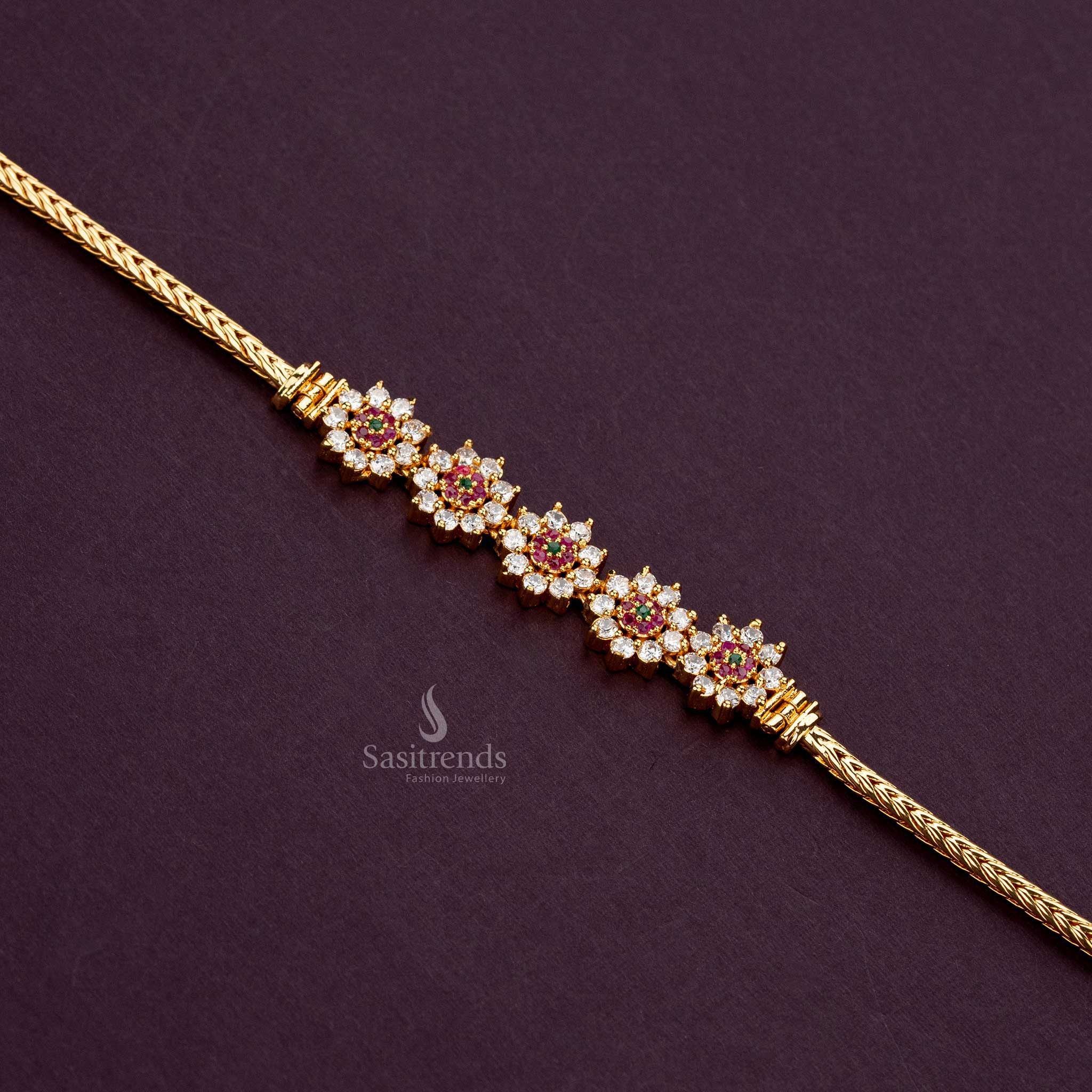 Vibrant 5-flower multi-color peacock mugappu Chain, 24-inch traditional style - Sasitrends