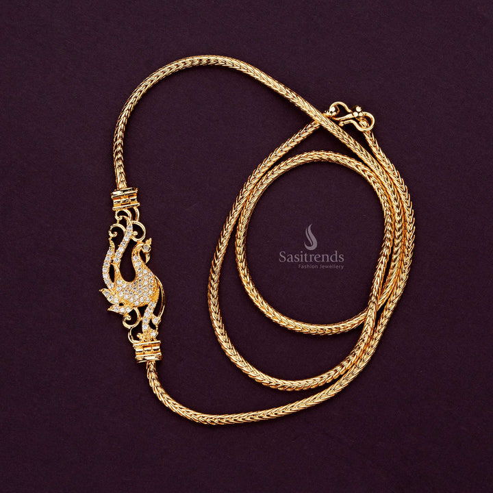 Elegant white peacock mugappu chain, 24-inch micro gold plated - Sasitrends