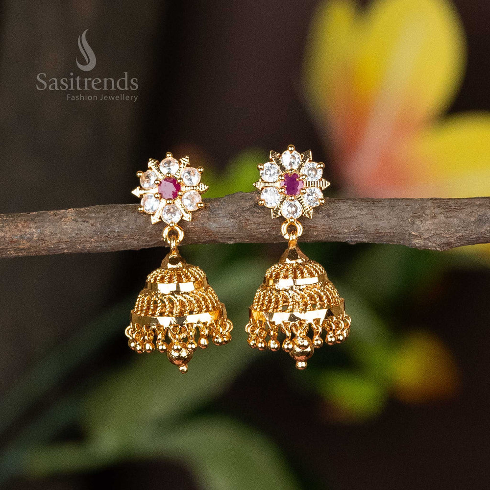 Exquisite royal temple design micro gold plated jhumka earrings featuring intricate craftsmanship, perfect for weddings and festive occasions - Sasitrends
