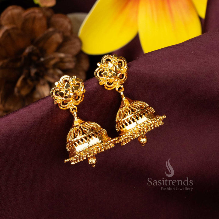 Mesmerizing chandbali-style micro gold plated dual-tone jhumkas with a stunning gold - Sasitrends