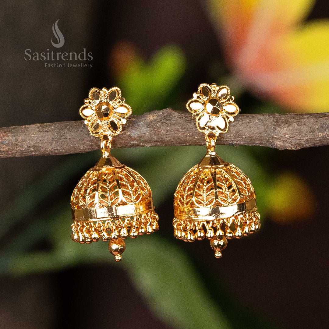 Elegant Royalty micro gold plated traditional Jhumka earrings, perfect for ethnic and cultural celebrations - Sasitrends