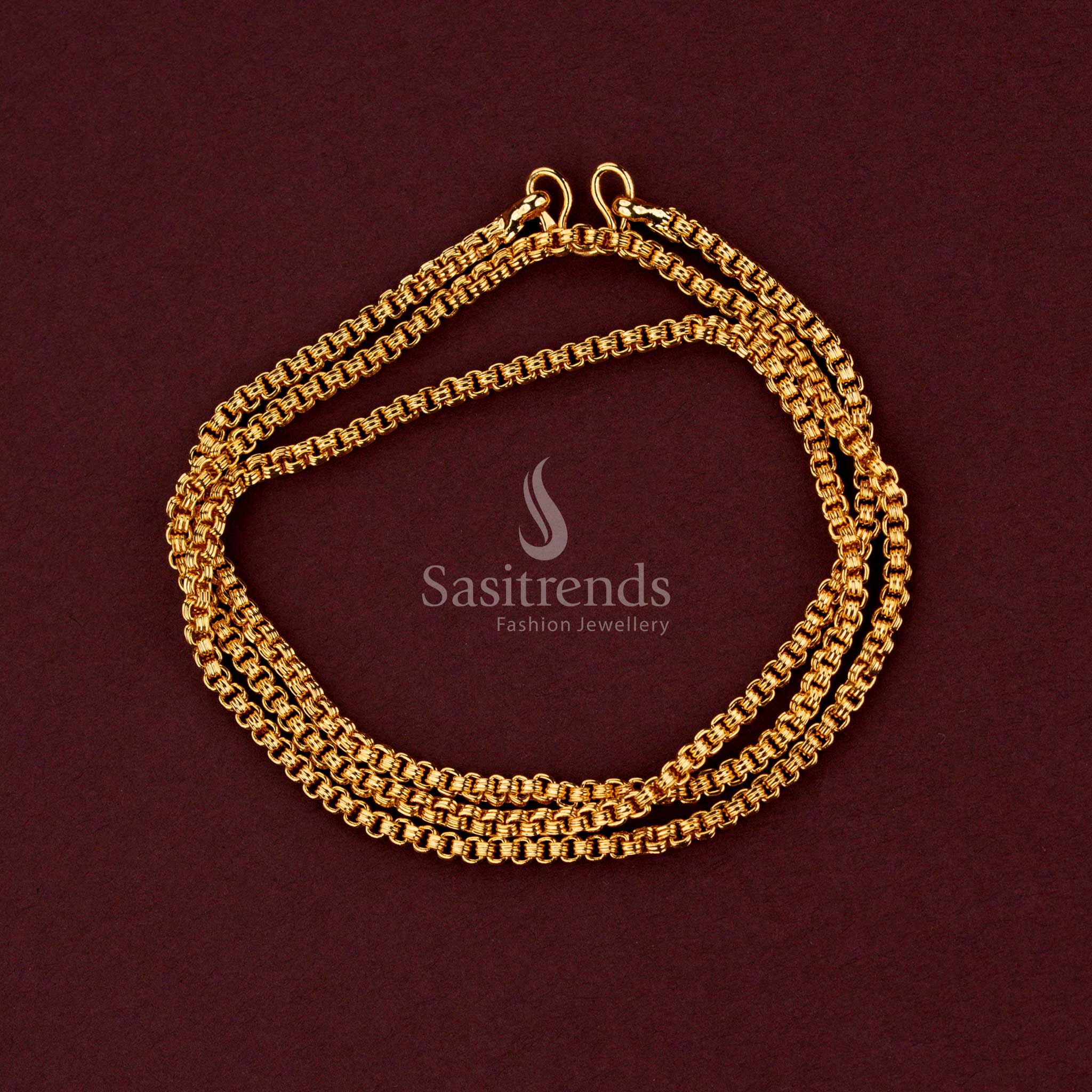 Premium micro gold plated chain with beautifully arranged geometric structures and sophisticated ethnic styling - Sasitrends.