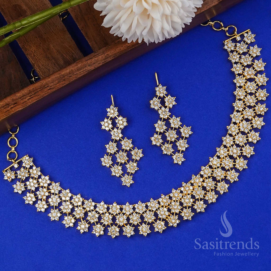 Exquisite American Diamond Wedding Necklace Set Rhodium Plated