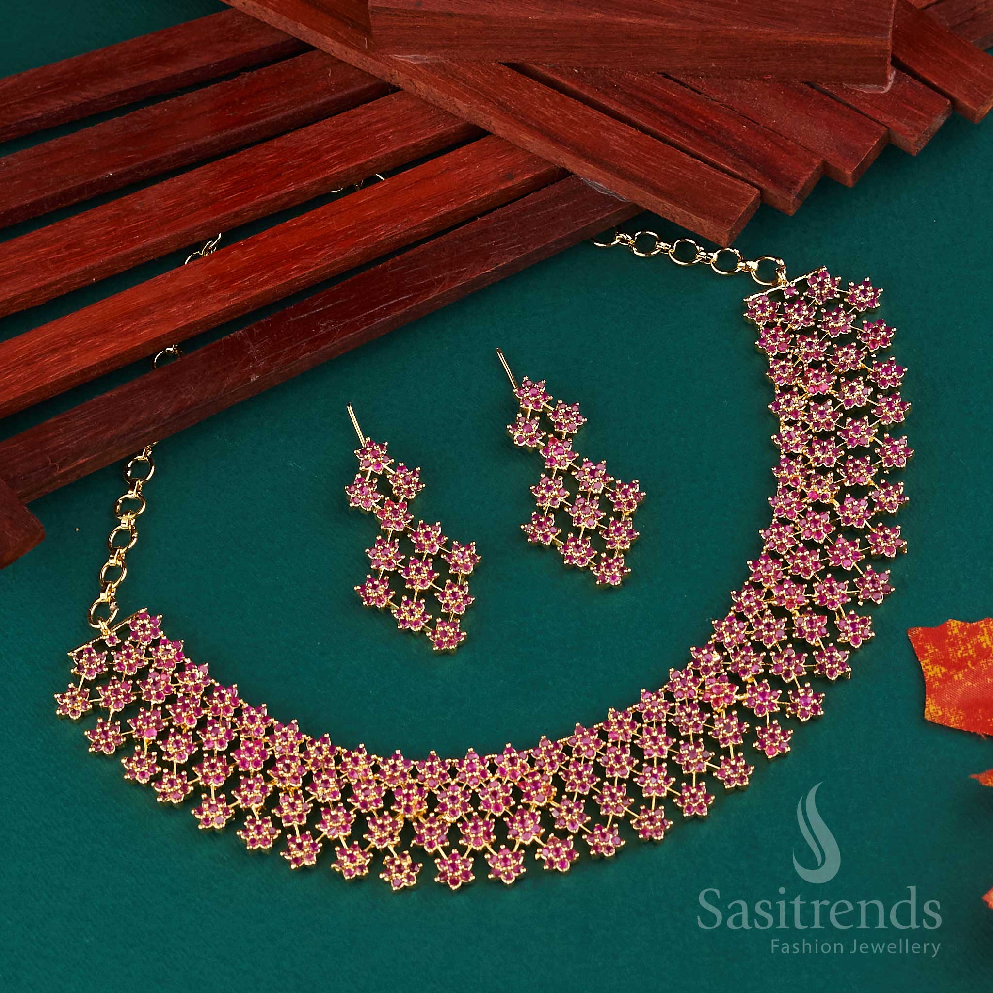 Shining Stars Rhodium Silver And Rose Gold Tone American Diamond Jewellery Set - Exquisite Party Wear Jewellery for Women | Sasitrends - Sasitrends