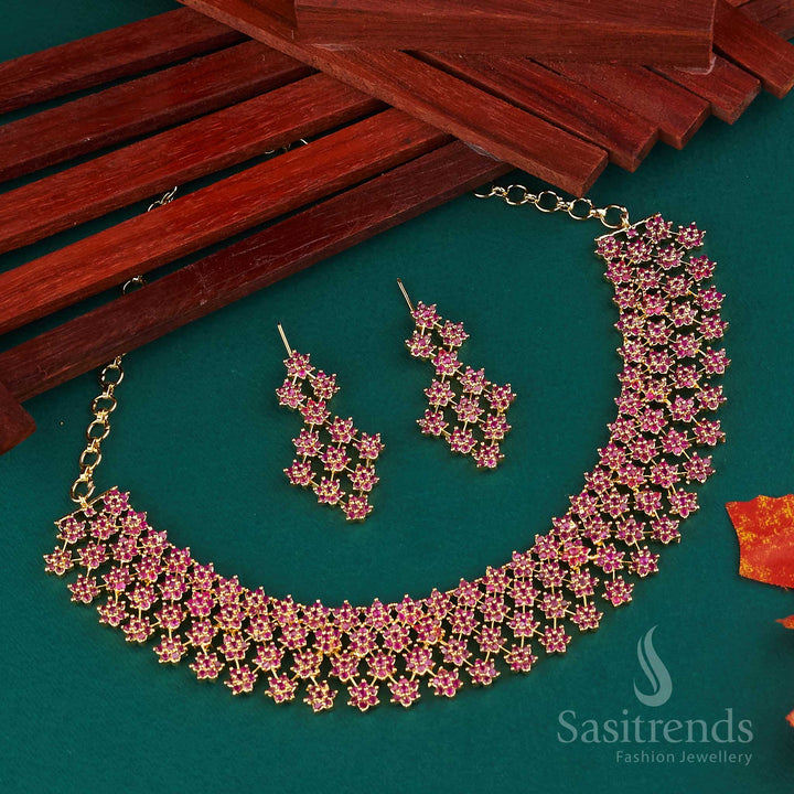 Shining Stars Rhodium Silver And Rose Gold Tone American Diamond Jewellery Set - Exquisite Party Wear Jewellery for Women | Sasitrends - Sasitrends