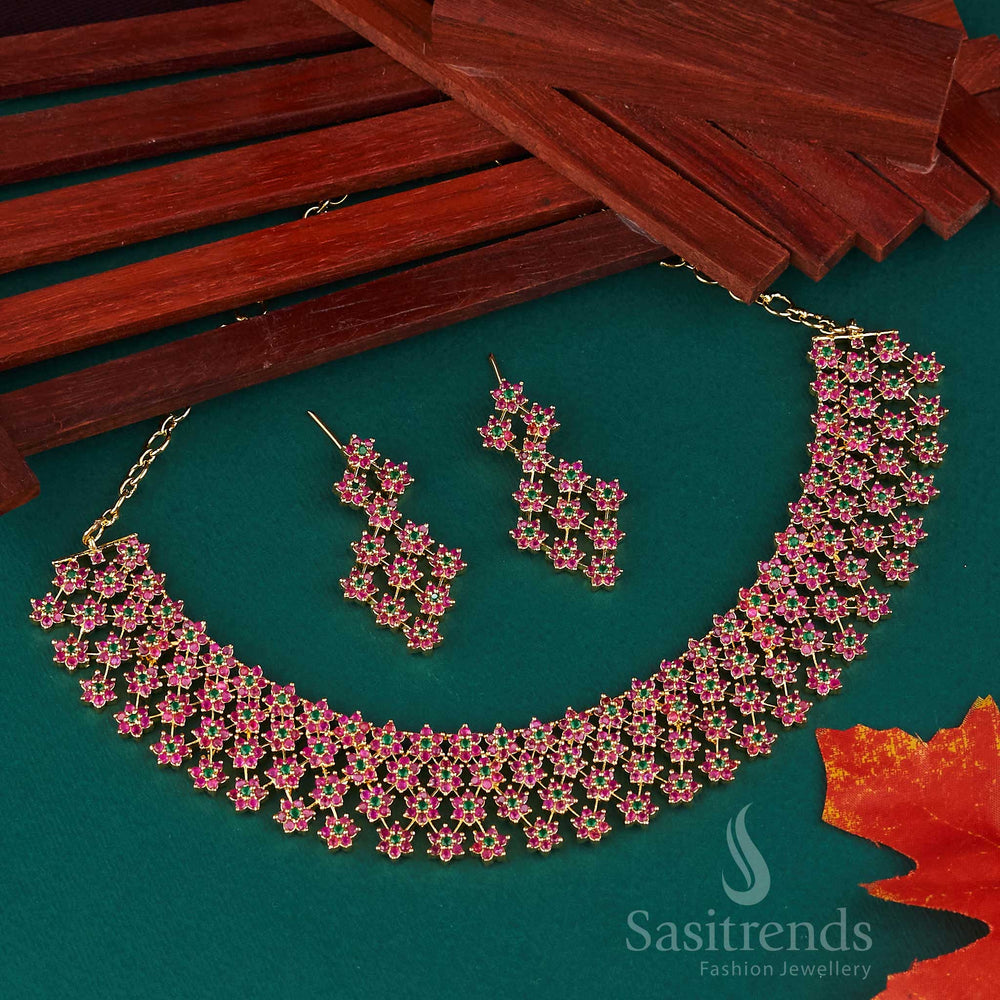 Shining Stars Rhodium Silver And Rose Gold Tone American Diamond Jewellery Set - Exquisite Party Wear Jewellery for Women | Sasitrends - Sasitrends