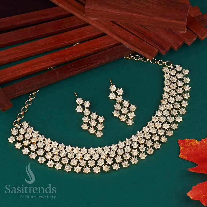 Shining Stars Rhodium Silver And Rose Gold Tone American Diamond Jewellery Set - Exquisite Party Wear Jewellery for Women | Sasitrends - Sasitrends