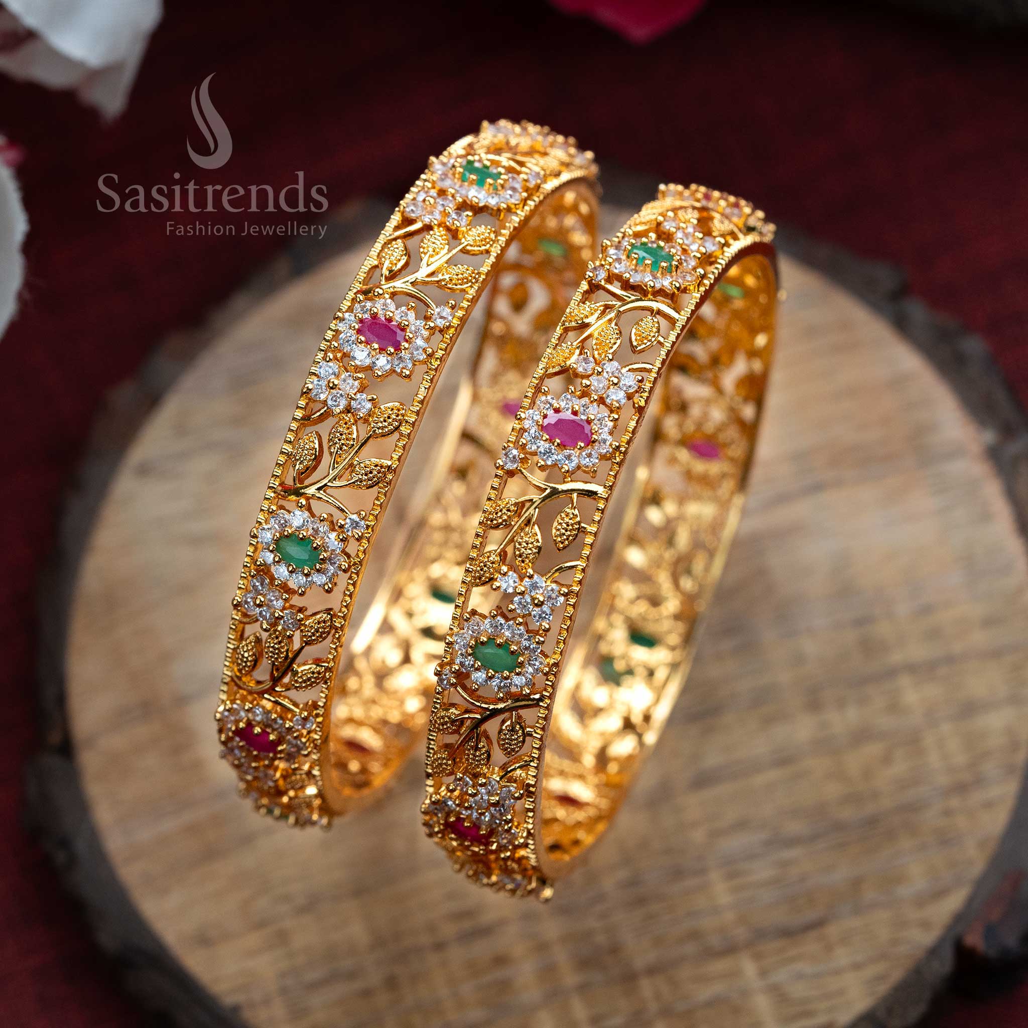 Royal multi-color studded bangles, micro gold-plated with American diamond stones, vibrant ethnic jewellery for women’s statement fashion - Sasitrends