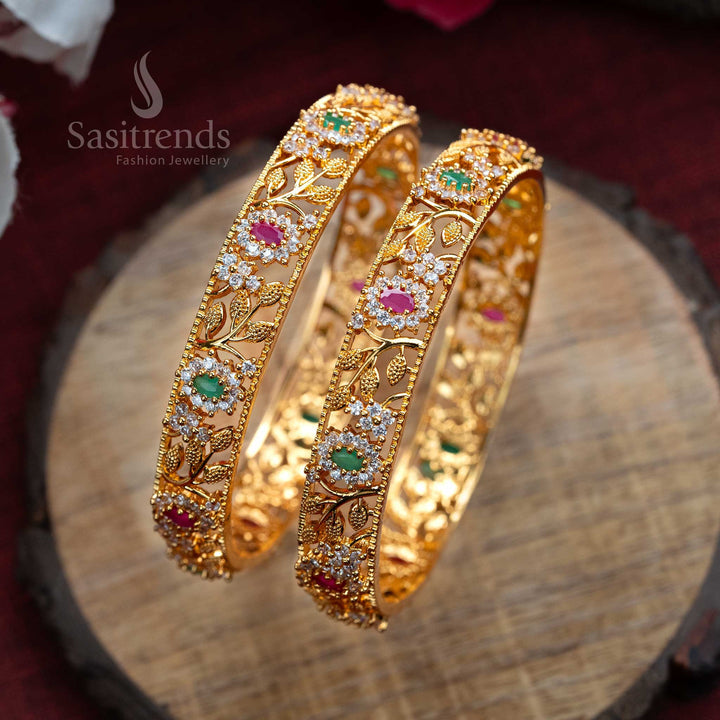 Royal multi-color studded bangles, micro gold-plated with American diamond stones, vibrant ethnic jewellery for women’s statement fashion - Sasitrends