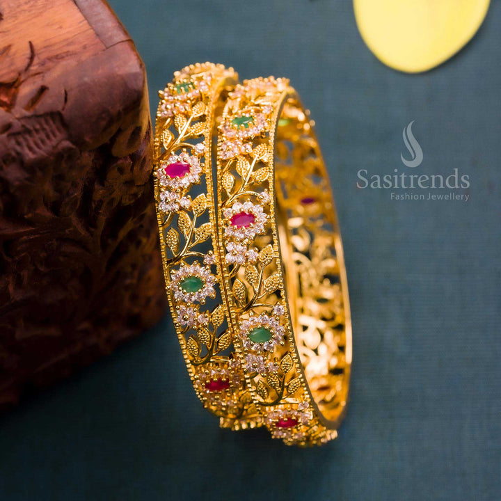 Gorgeous Multicolor Micro Gold Plated American Diamond Stones Bangles – Fusion Ethnic & Traditional Festival Wear for Women - Sasitrends