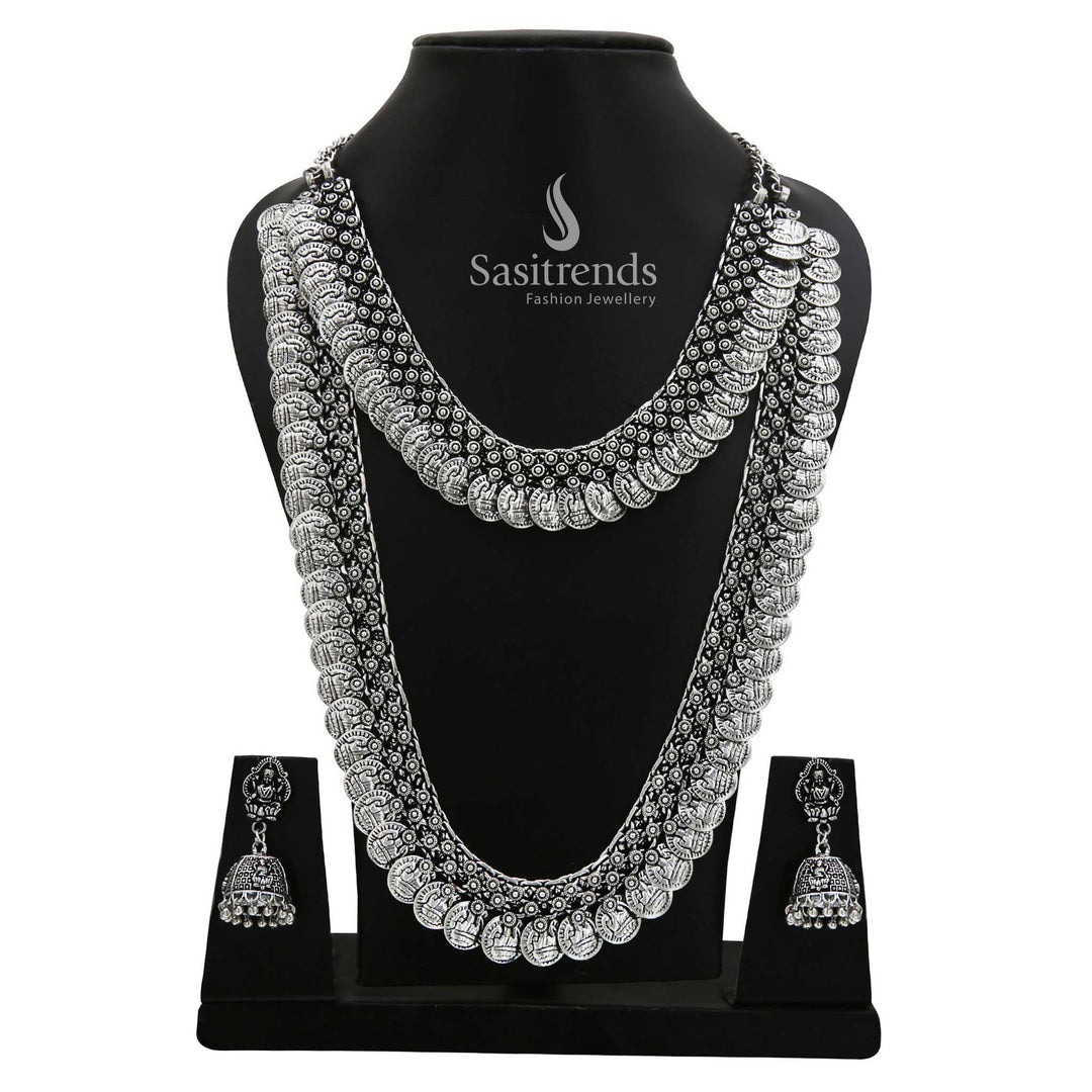 Latest Oxidised Lakshimi Coin Jewellery Set With Jhunka Earrings -Sasitrends Online Shopping