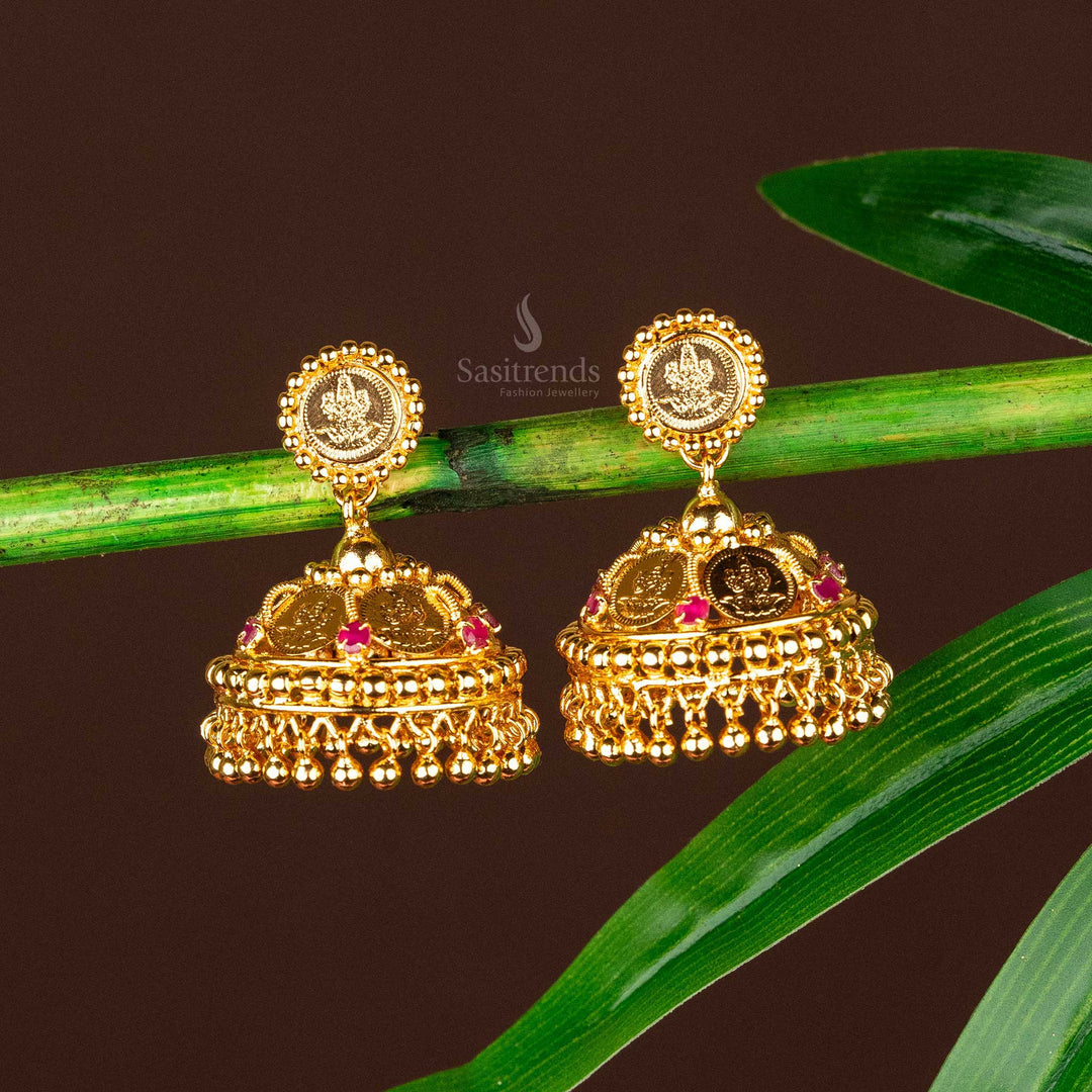 Traditional Kerala style Lakshmi coin earrings, 24-carat gold finish - Sasitrends
