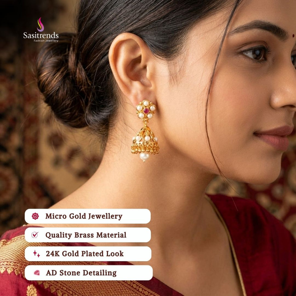 Micro gold plated jhumka model image - Sasitrends