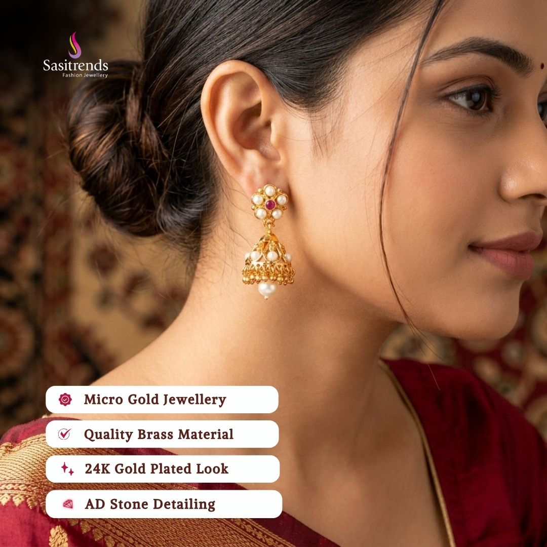 Micro gold plated jhumka model image - Sasitrends