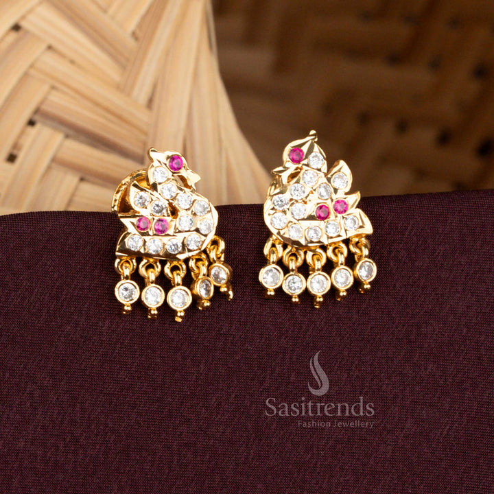 Exquisite Micro Gold Plated Traditional Brass Impon Earrings with AD Stones - Traditional Elegance