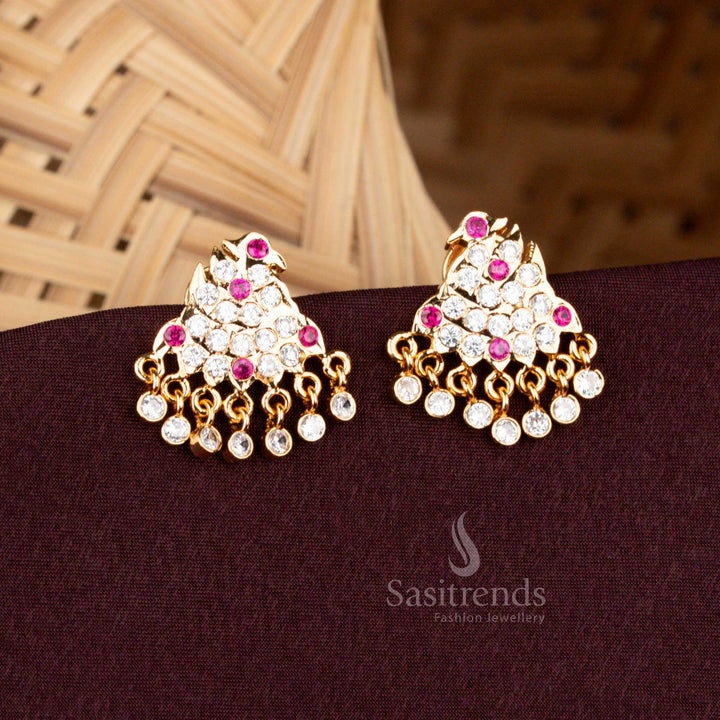 Guaranteed Impon Addigai One Gram Micro Gold Plated Peacock Design AD Stone Earrings