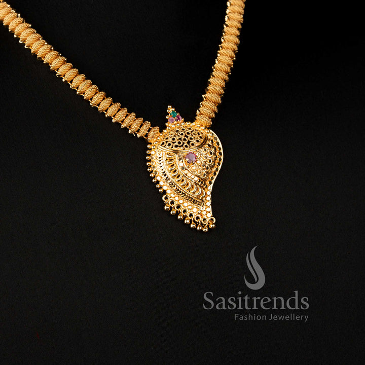 Premium One Gram Micro Gold Plated Heritage Filigree Paisley Necklace with Colourful Accent Stones for Weddings - Sasitrends