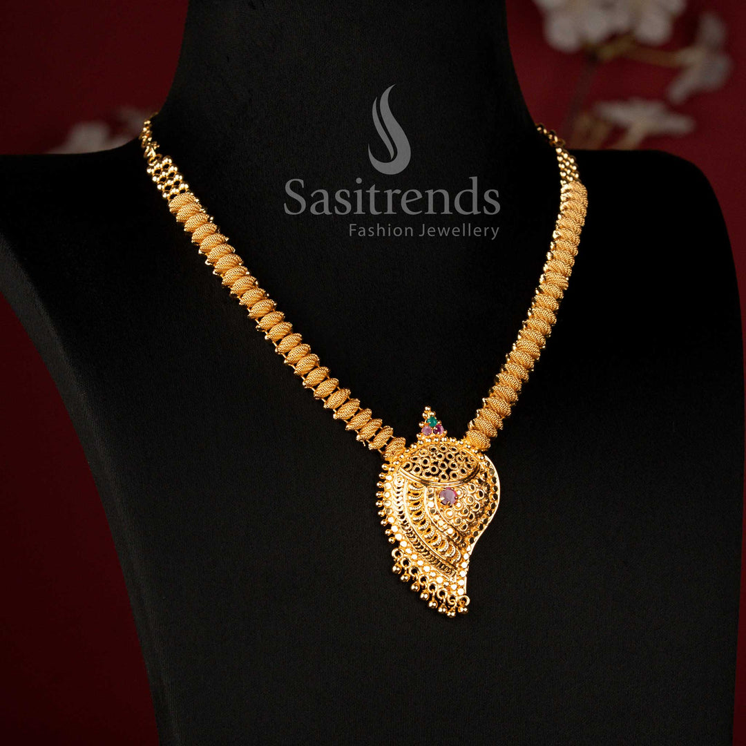 Guaranteed One Gram Micro Gold Plated Traditional Paisley Mango Pendant Necklace with Ruby Stone, Look Like Real Gold - Sasitrends