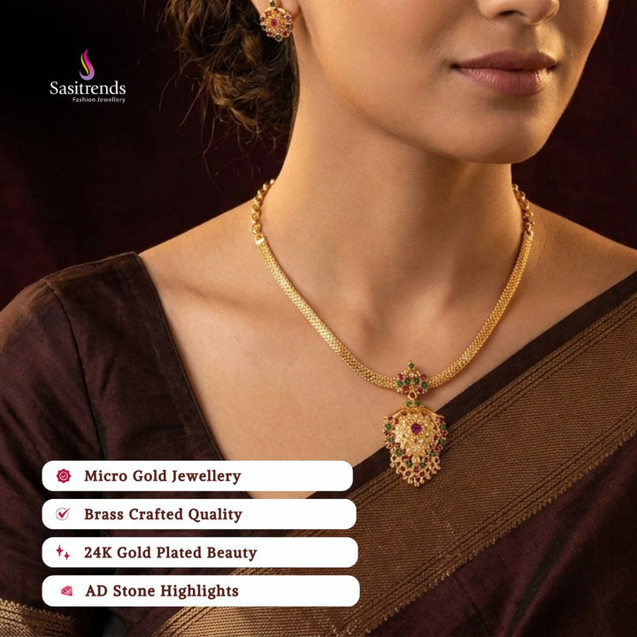 Guaranteed Micro gold plated AD stone necklace model image - Sasitrends