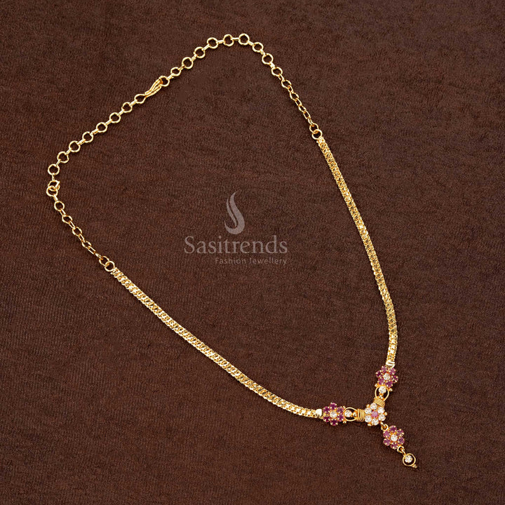 Elegant micro gold plated floral pendant necklace with stunning ruby and white stones, perfect ethnic jewellery - Sasitrends