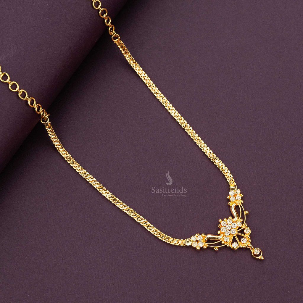 One Gram Micro Gold Plated AD Stone Pendant Necklace - Real Gold
