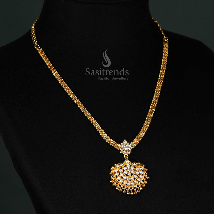 Sophisticated White Floral Design Necklace in 24K Micro Gold-Plated Kerala-Style with Hanging Beads for Special Occasions - Sasitrends