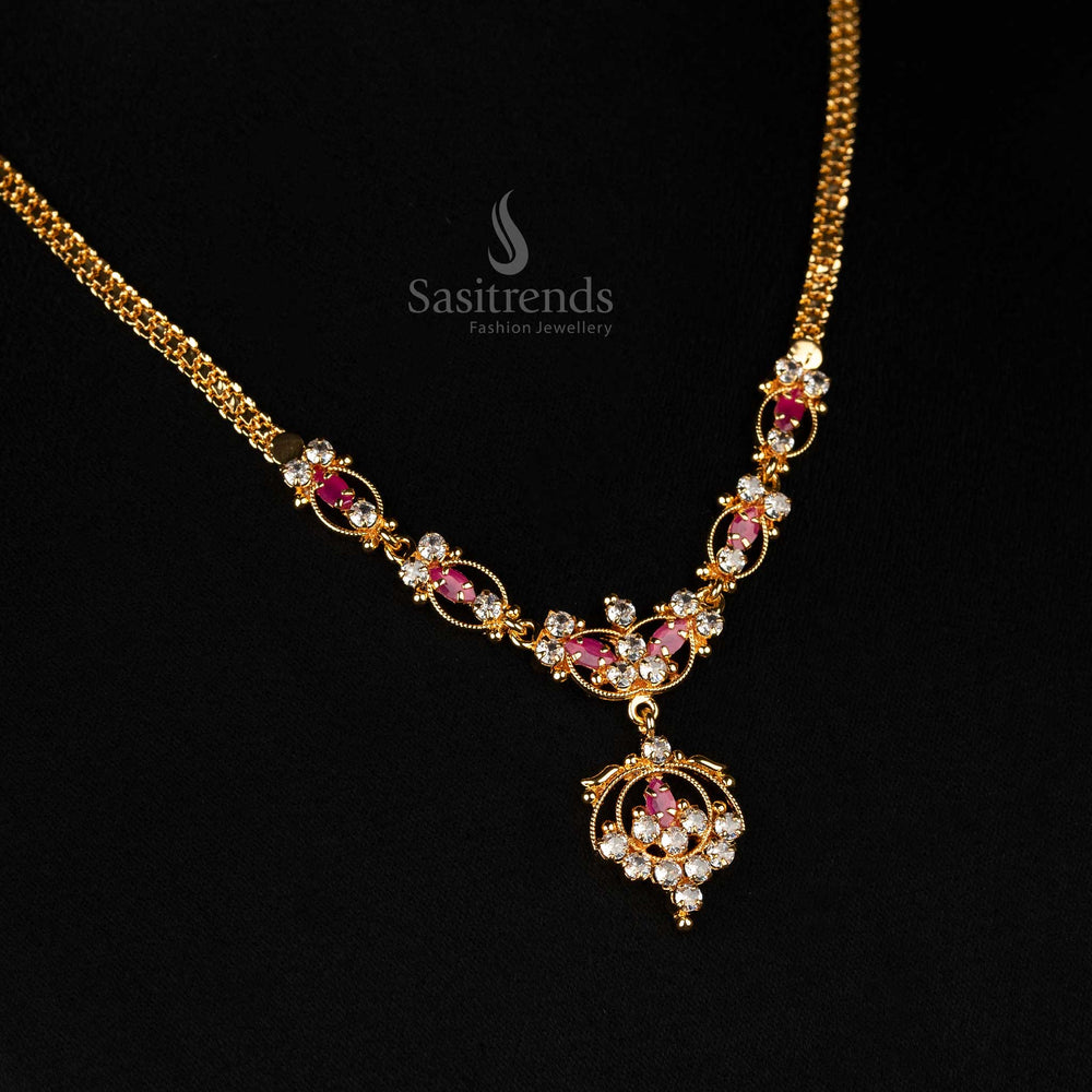 Micro gold plated white ruby floral necklace, ideal for traditional festive wear, look like real gold - Sasitrends