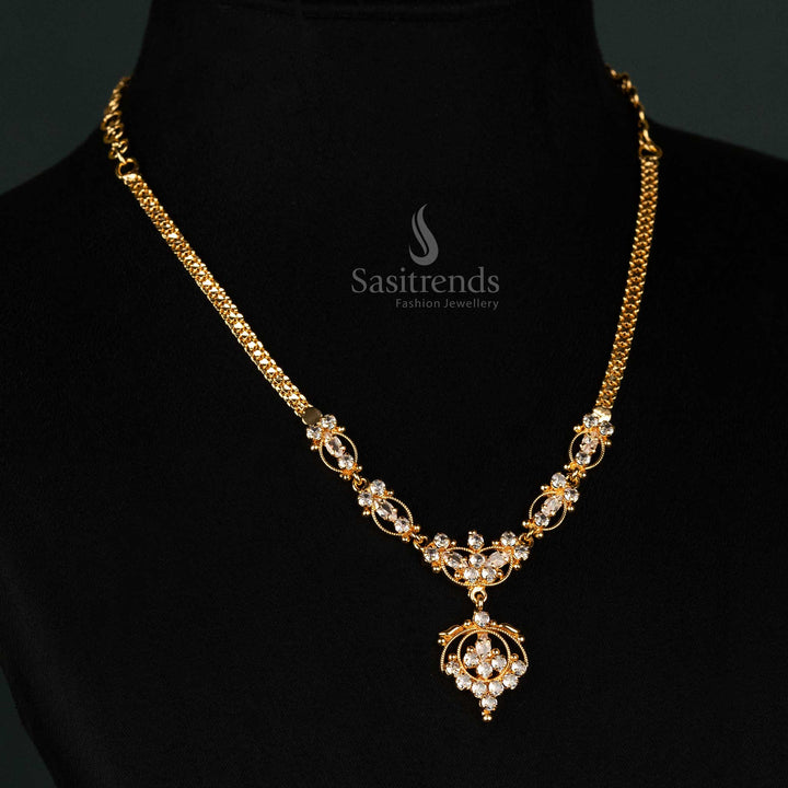 Micro gold plated one gram white stone floral necklace, guaranteed 24-carat pure gold, traditional festive wear, look like real gold - Sasitrends